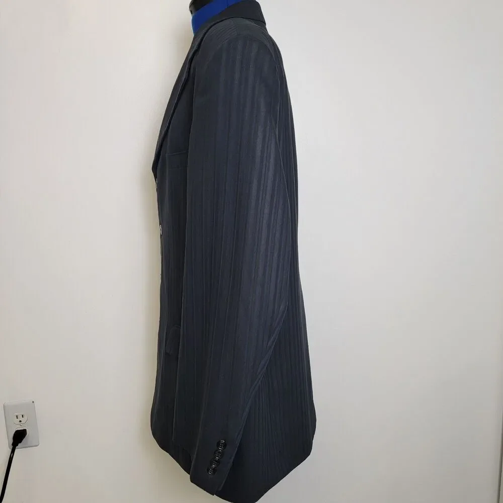 Vitaliano Super 150s Cloth Mens Black Pin Stripe 4 Button Suit Blazer 44R/37W